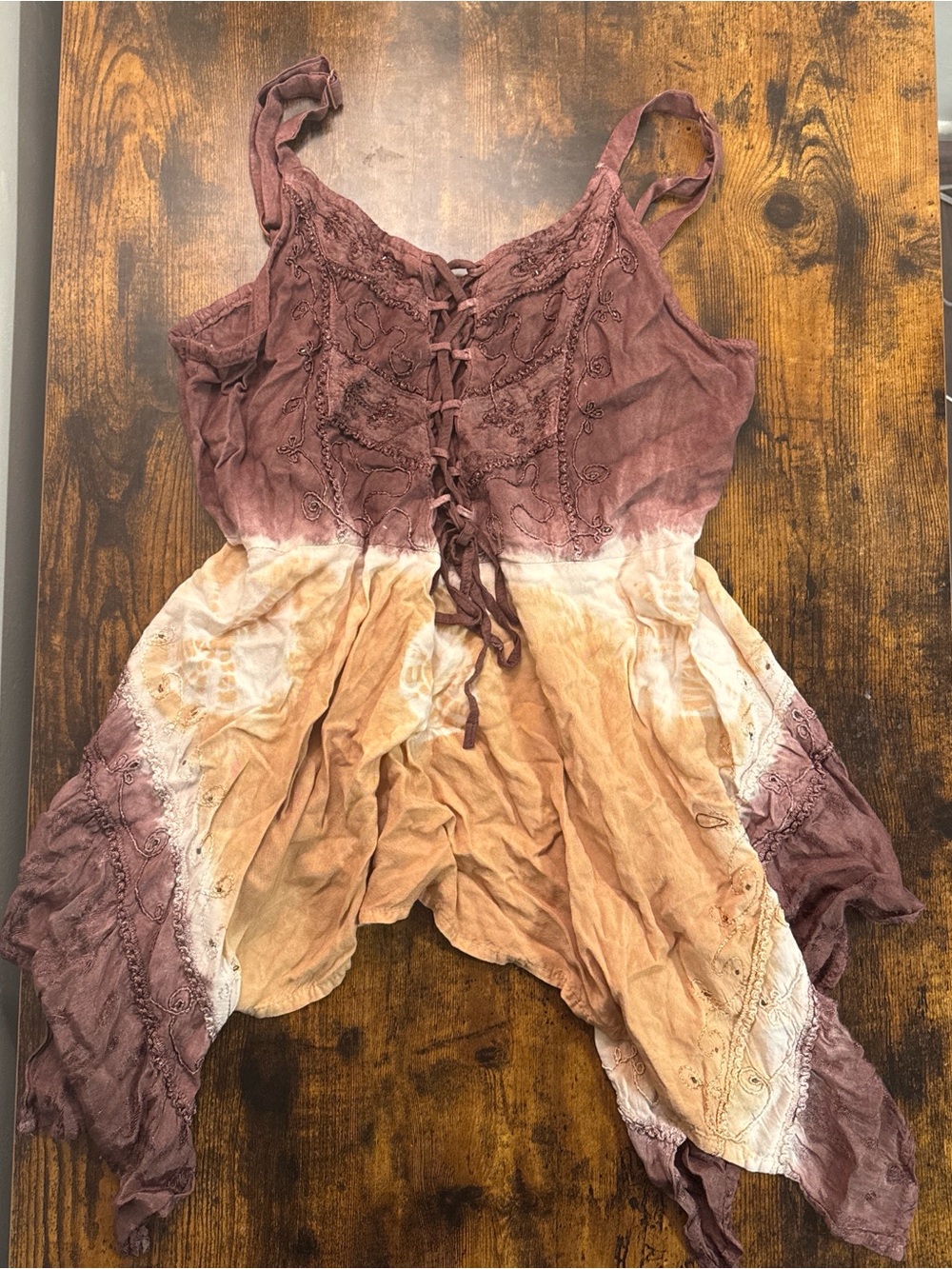 Boho Lace-Up Dip-Dye Tank Top in Mauve and Tan